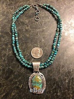 Vintage Navajo Florence Tahe Sterling Silver Turquoise Pendant Necklace 925