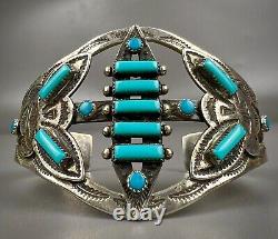 Vintage Navajo Fred Harvey Era Sterling Silver Turquoise Cuff Bracelet NICE