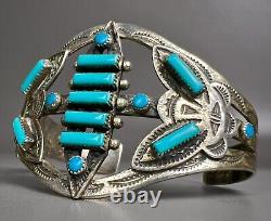 Vintage Navajo Fred Harvey Era Sterling Silver Turquoise Cuff Bracelet NICE