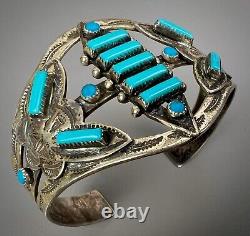 Vintage Navajo Fred Harvey Era Sterling Silver Turquoise Cuff Bracelet NICE