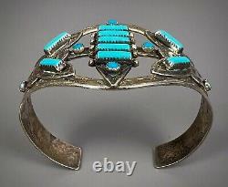 Vintage Navajo Fred Harvey Era Sterling Silver Turquoise Cuff Bracelet NICE