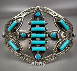 Vintage Navajo Fred Harvey Era Sterling Silver Turquoise Cuff Bracelet NICE