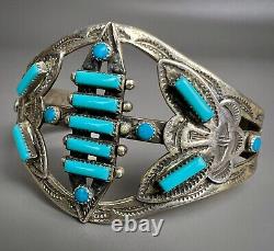 Vintage Navajo Fred Harvey Era Sterling Silver Turquoise Cuff Bracelet NICE