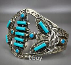 Vintage Navajo Fred Harvey Era Sterling Silver Turquoise Cuff Bracelet NICE