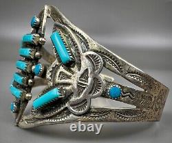 Vintage Navajo Fred Harvey Era Sterling Silver Turquoise Cuff Bracelet NICE