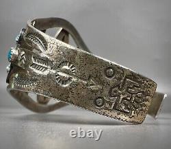 Vintage Navajo Fred Harvey Era Sterling Silver Turquoise Cuff Bracelet NICE