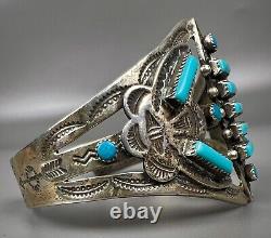 Vintage Navajo Fred Harvey Era Sterling Silver Turquoise Cuff Bracelet NICE