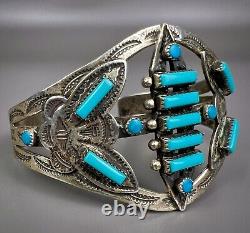 Vintage Navajo Fred Harvey Era Sterling Silver Turquoise Cuff Bracelet NICE