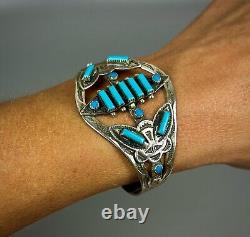 Vintage Navajo Fred Harvey Era Sterling Silver Turquoise Cuff Bracelet NICE