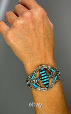 Vintage Navajo Fred Harvey Era Sterling Silver Turquoise Cuff Bracelet NICE