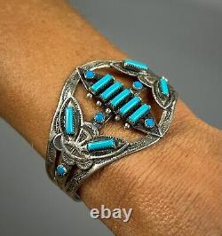 Vintage Navajo Fred Harvey Era Sterling Silver Turquoise Cuff Bracelet NICE