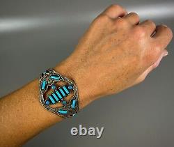 Vintage Navajo Fred Harvey Era Sterling Silver Turquoise Cuff Bracelet NICE