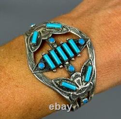 Vintage Navajo Fred Harvey Era Sterling Silver Turquoise Cuff Bracelet NICE