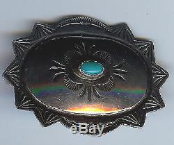 Vintage Navajo Fred Harvey Sterling Silver Turquoise Pin Brooch With Stampwork