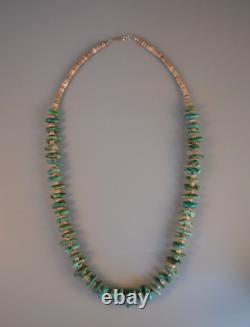 Vintage Navajo Green Turquoise Necklace with Heishi Beads 26 3/4 Long