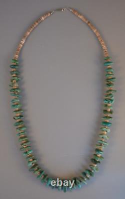 Vintage Navajo Green Turquoise Necklace with Heishi Beads 26 3/4 Long