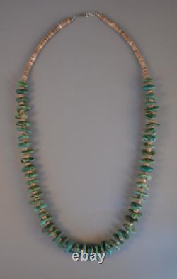 Vintage Navajo Green Turquoise Necklace with Heishi Beads 26 3/4 Long