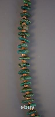 Vintage Navajo Green Turquoise Necklace with Heishi Beads 26 3/4 Long