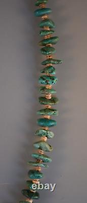 Vintage Navajo Green Turquoise Necklace with Heishi Beads 26 3/4 Long