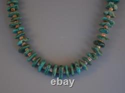 Vintage Navajo Green Turquoise Necklace with Heishi Beads 26 3/4 Long