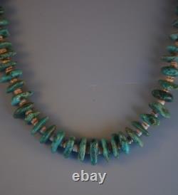 Vintage Navajo Green Turquoise Necklace with Heishi Beads 26 3/4 Long