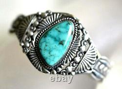 Vintage Navajo HERBERT HARVEY Hands TURQUOISE Sterling Silver Petite Bracelet