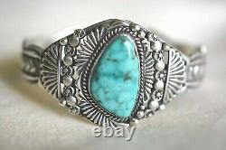 Vintage Navajo HERBERT HARVEY Hands TURQUOISE Sterling Silver Petite Bracelet