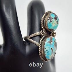 Vintage Navajo Hand Made Sterling Silver & Natural Turquoise Ring Size 9