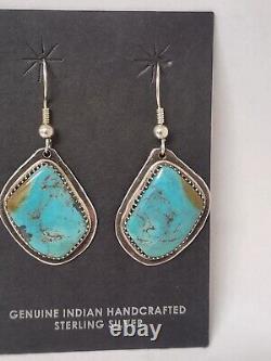 Vintage Navajo Handmade Signed G. T Natural Turquoise Sterling Silver Earrings