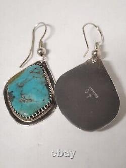 Vintage Navajo Handmade Signed G. T Natural Turquoise Sterling Silver Earrings