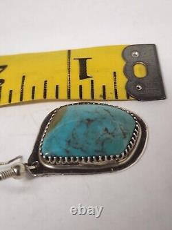 Vintage Navajo Handmade Signed G. T Natural Turquoise Sterling Silver Earrings