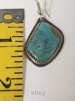 Vintage Navajo Handmade Signed G. T Natural Turquoise Sterling Silver Earrings