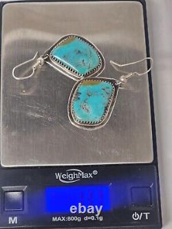 Vintage Navajo Handmade Signed G. T Natural Turquoise Sterling Silver Earrings