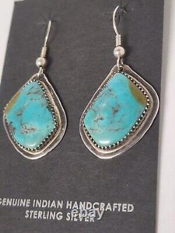 Vintage Navajo Handmade Signed G. T Natural Turquoise Sterling Silver Earrings