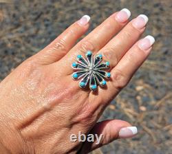 Vintage Navajo Handmade Sterling Silver Adjustable Turquoise Ring Sz 8.5US