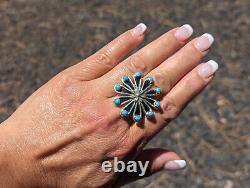 Vintage Navajo Handmade Sterling Silver Adjustable Turquoise Ring Sz 8.5US