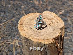 Vintage Navajo Handmade Sterling Silver Adjustable Turquoise Ring Sz 8.5US