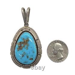 Vintage Navajo Handmade Sterling Silver Kingman Turquoise Pendant Ray Begay