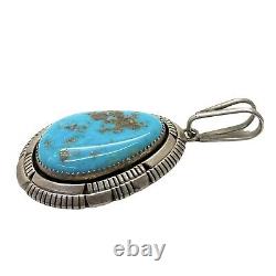 Vintage Navajo Handmade Sterling Silver Kingman Turquoise Pendant Ray Begay