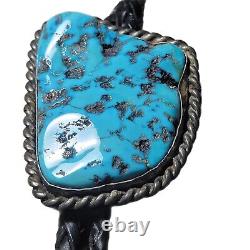 Vintage Navajo Handmade Sterling Silver Natural Blue Turquoise Bolo Tie Read