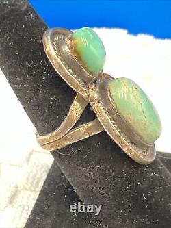 Vintage Navajo Handmade Sterling Turquoise 2 Stone Ring S-6.5 12 Grams