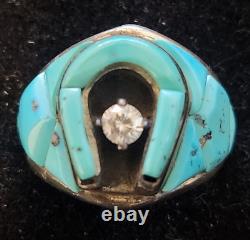 Vintage Navajo Handmade Sterling & Turquoise Stone withCZ men's Ring size 9 to 12