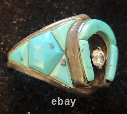 Vintage Navajo Handmade Sterling & Turquoise Stone withCZ men's Ring size 9 to 12