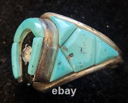 Vintage Navajo Handmade Sterling & Turquoise Stone withCZ men's Ring size 9 to 12