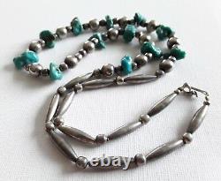 Vintage Navajo Handmade Turquoise Chunk & Silver Bead Necklace