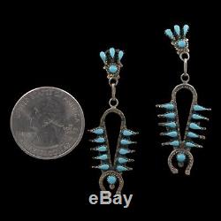 Vintage Navajo Handmade Turquoise Squash Blossom Sterling Silver Post Earrings
