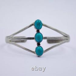 Vintage Navajo Handmade Turquoise Statement Cuff Bracelet in Sterling Silver