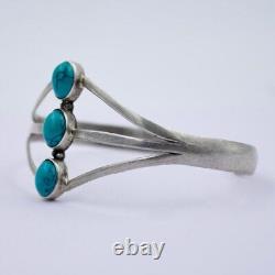 Vintage Navajo Handmade Turquoise Statement Cuff Bracelet in Sterling Silver