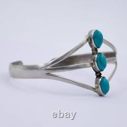 Vintage Navajo Handmade Turquoise Statement Cuff Bracelet in Sterling Silver