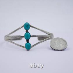 Vintage Navajo Handmade Turquoise Statement Cuff Bracelet in Sterling Silver